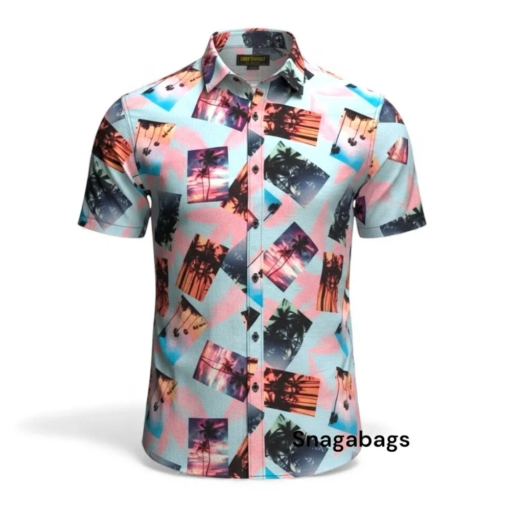 Surf Society Swimwear NWT Men’s XL Button Up Shirt Bright Fun Print UV Moisture
